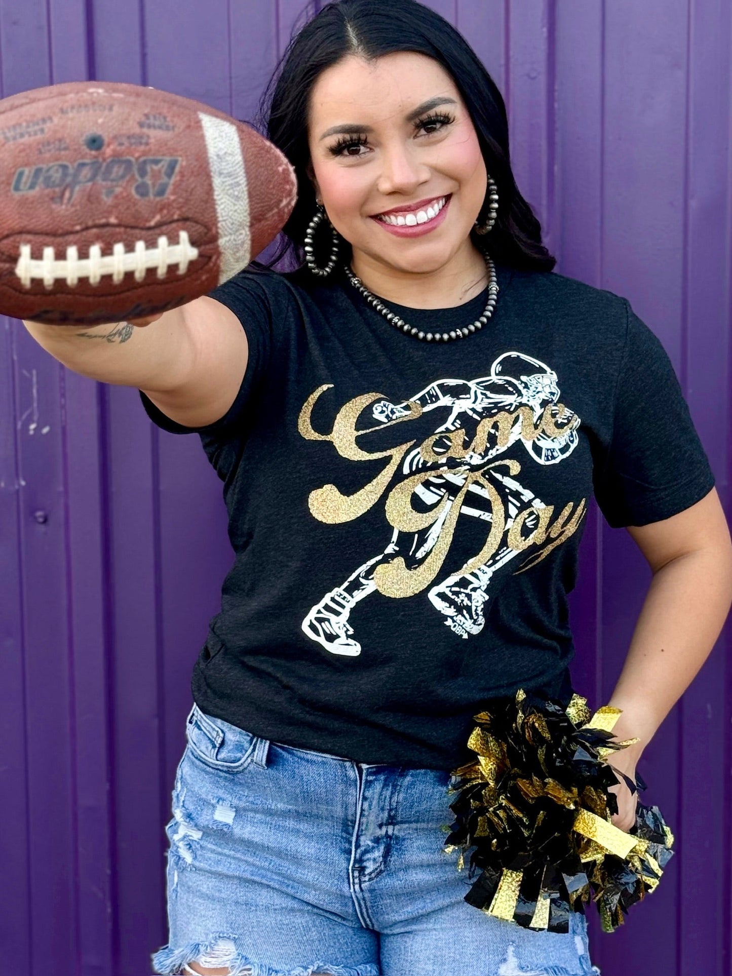 Football Player with Game Day Glitter Tee - Customizable