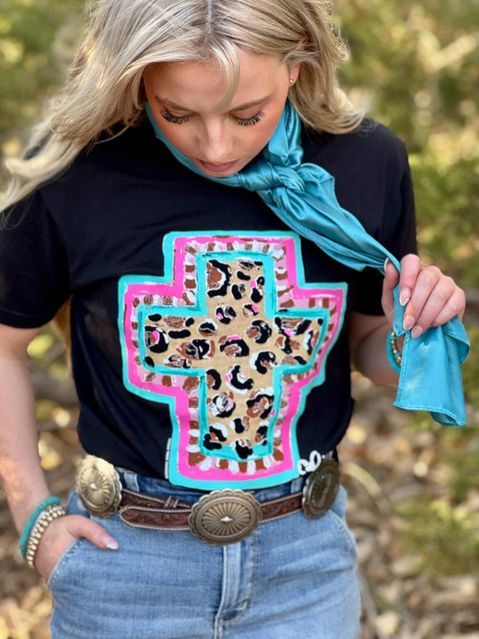 Callie Ann Stelter Spring Time Leopard Cross Tee