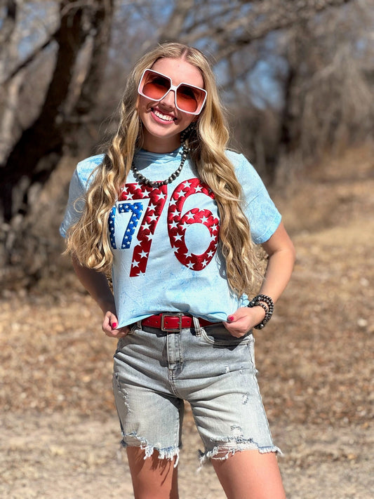1776 in Metallic Puff with Stars Tee