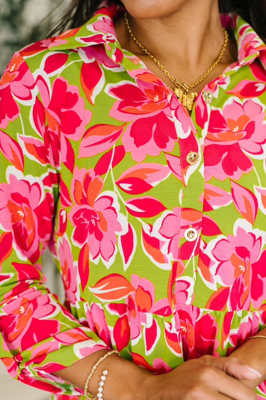 Inspire Collared Dress in Pink Blossom