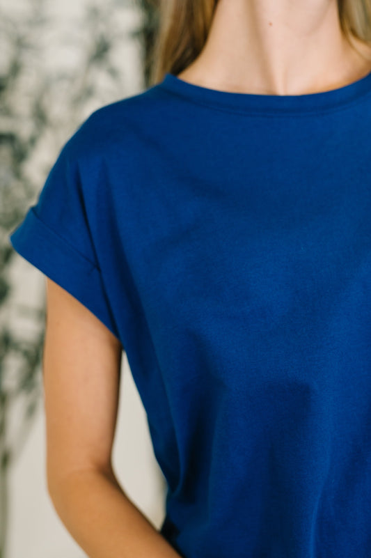 It Starts Here Basic Rolled Sleeve Tee in Lt Navy
