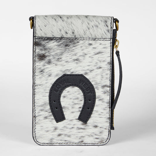 Loyal West SHELL PHONE BAG IN BLACK AND WHITE COWHIDE