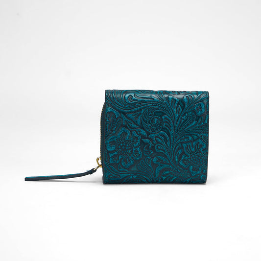 Loyal West SOPHIA CARD HOLDER IN HAND FINISHED EMBOSSED LEATHER - TURQUOISE