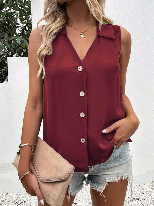 Rise & Shine Full Size Johnny Collar Button Up Tank