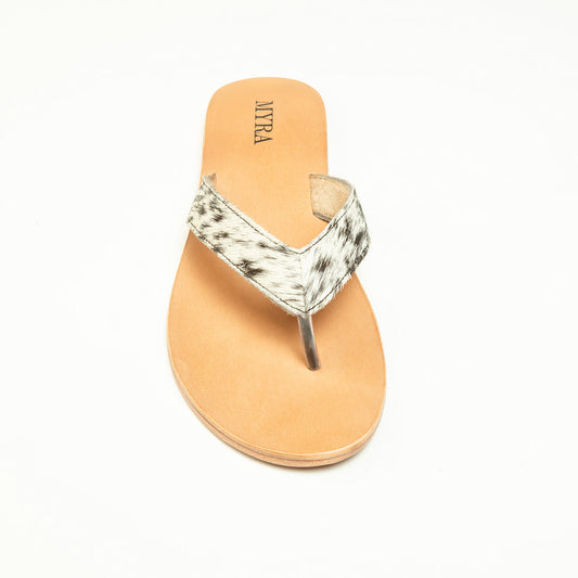 Myra Echo Valley Hairon Leather Sandals in Spotted Ivory