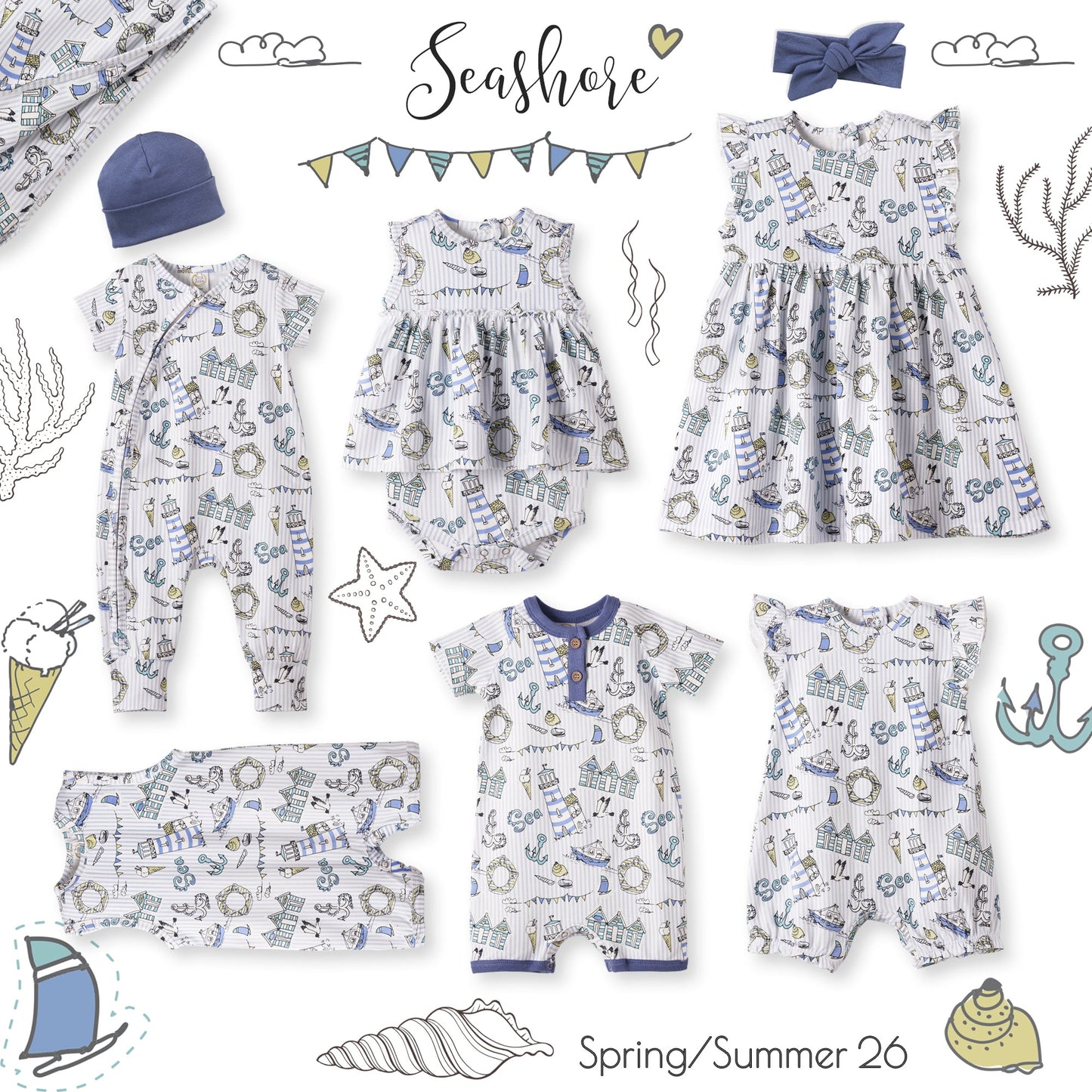 Seashore Skirted Bodysuit – Bamboo Baby Girl One-Piece