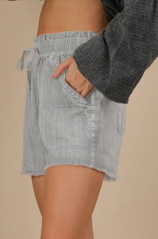 Very J Full Size Washed Grey Chambray Denim Casual Shorts