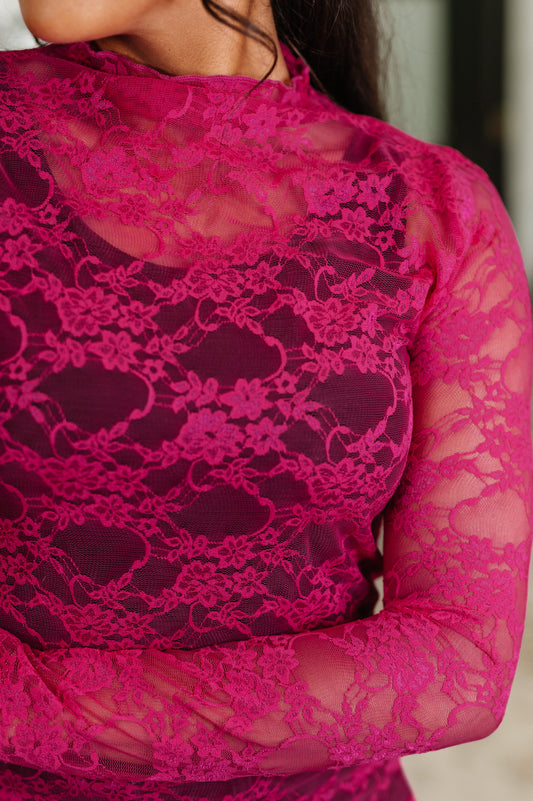 Sheer Intentions Mesh Lace Layering Top Fuchsia
