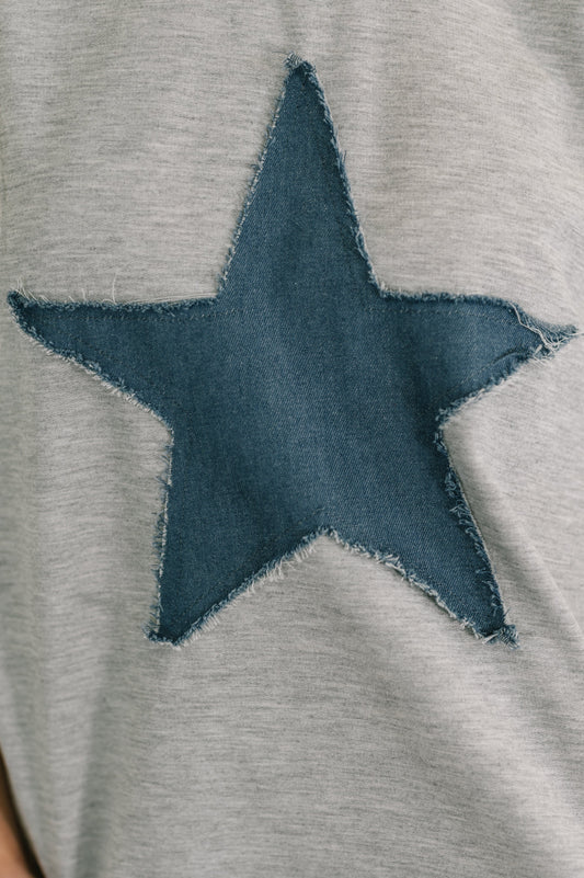 Star Stud Distressed Applique Top