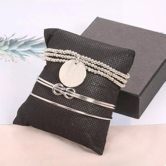 Silver-Plated Minimalist Bracelet 3 Piece Set