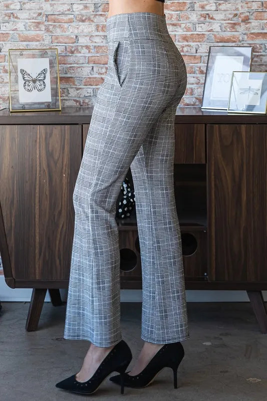 Heimish Full Size Plaid Flare Pants with Wide Waist Band