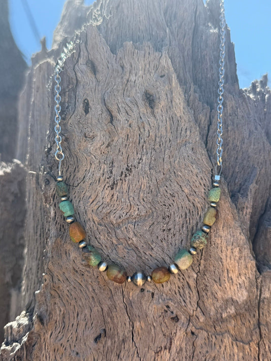 Sterling Silver Sage Canyon Stone Beaded Chain Necklace