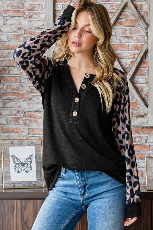HEIMISH Leopard Print Top with Button Full Size