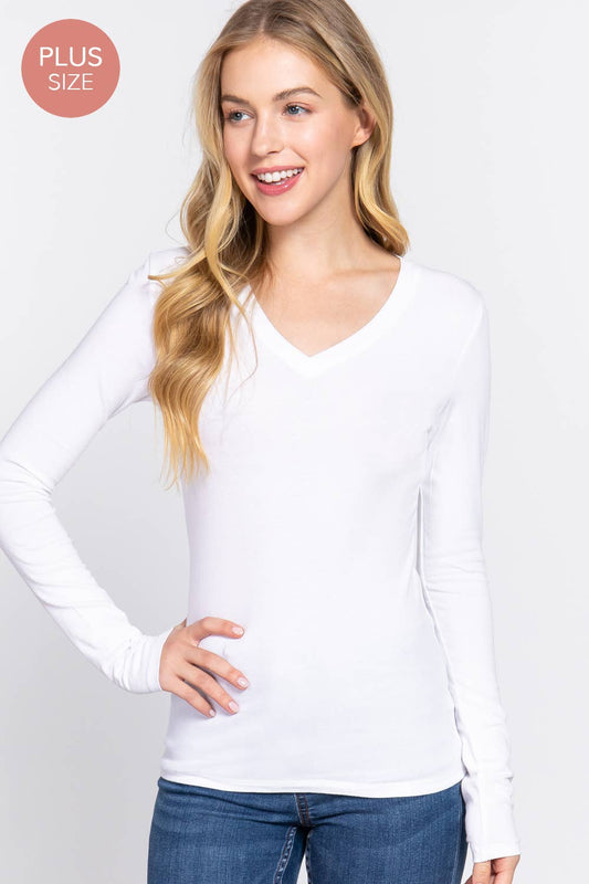 Whitney Long Sleeve Plus Size V-neck Top