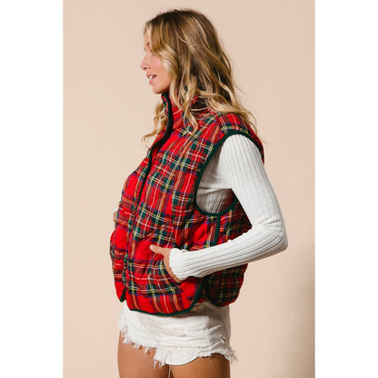 BiBi Vintage Christmas Puff Plaid Quilted Vest