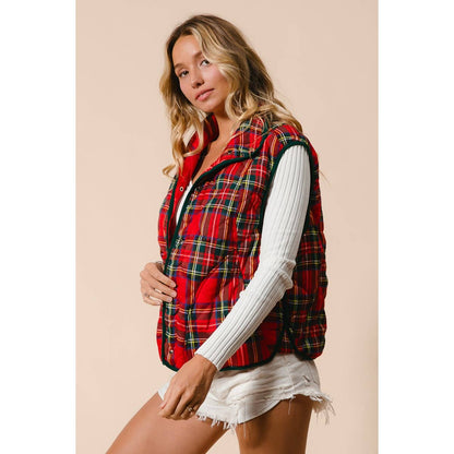 BiBi Vintage Christmas Puff Plaid Quilted Vest