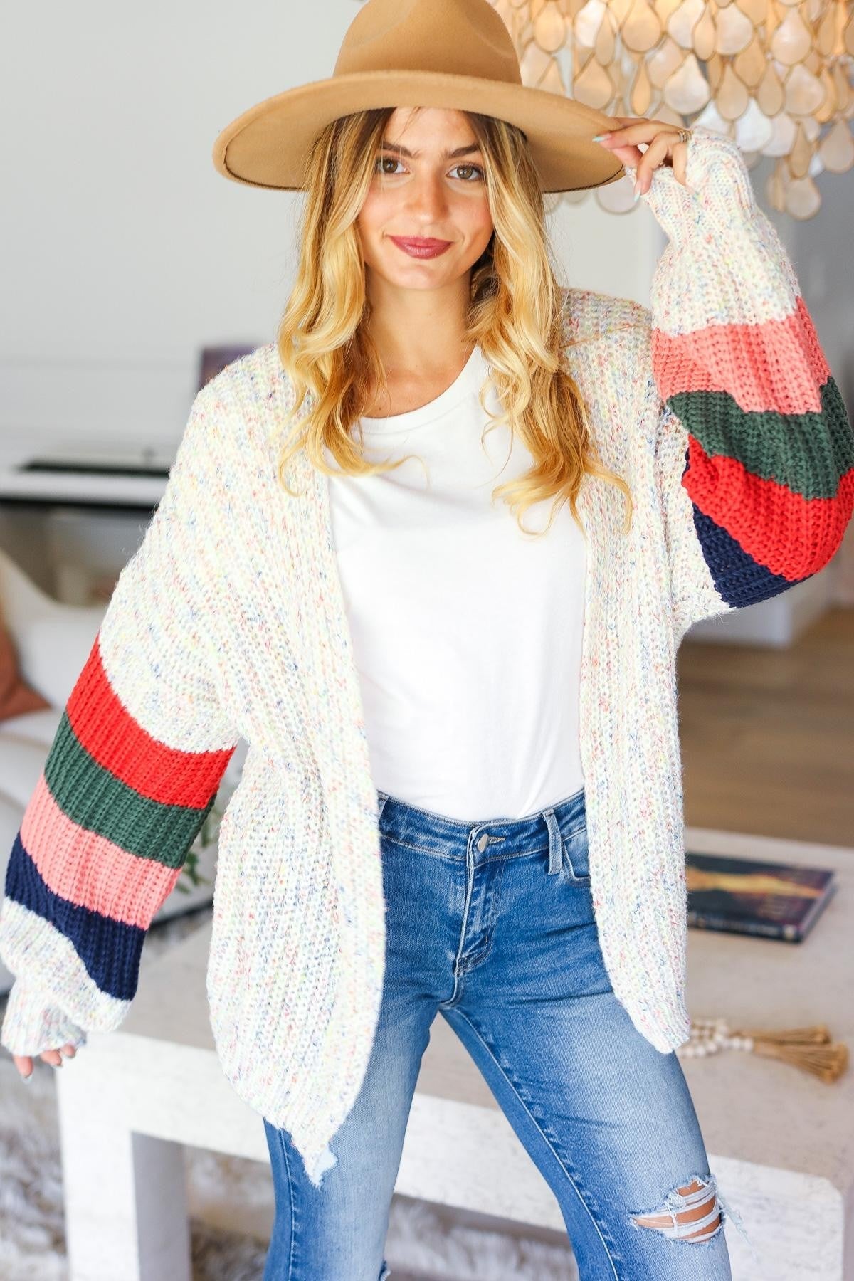 Sandy Multi Color Oversized Sweater Open Cardigan