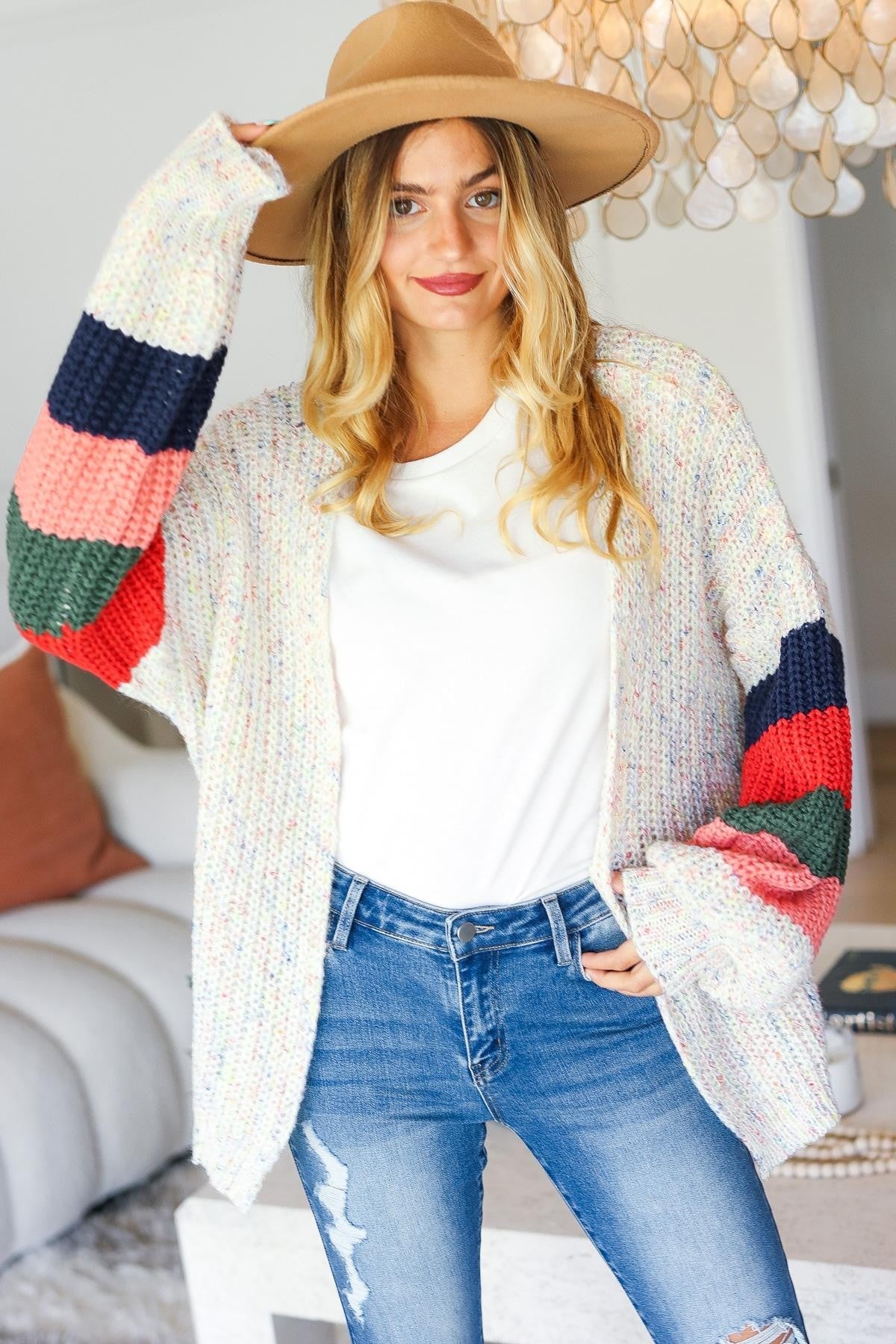 Sandy Multi Color Oversized Sweater Open Cardigan