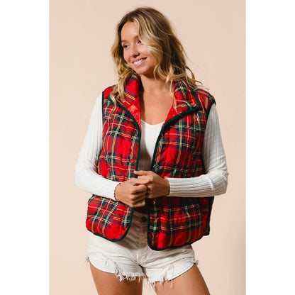 BiBi Vintage Christmas Puff Plaid Quilted Vest