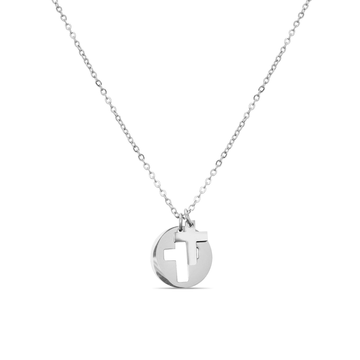 Stainless Steel Cutout 2 Piece Cross Necklace