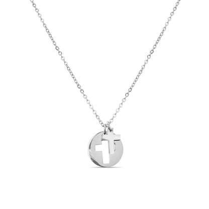 Stainless Steel Cutout 2 Piece Cross Necklace