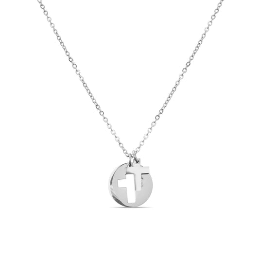 Stainless Steel Cutout 2 Piece Cross Necklace
