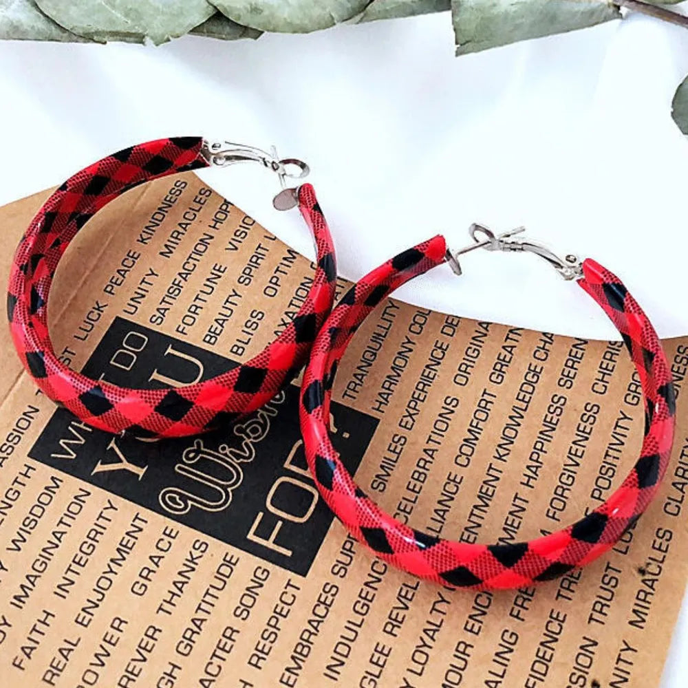 Spura Buffalo Plaid Faux Leather Hoop Earrings