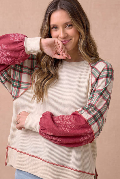 Plus Plaid and Snowflake Raglan Top