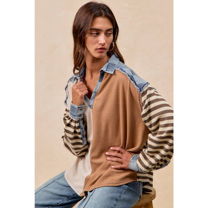CUT EDGE CHECKER DENIM WAFFLE MIX AND MATCH TOP