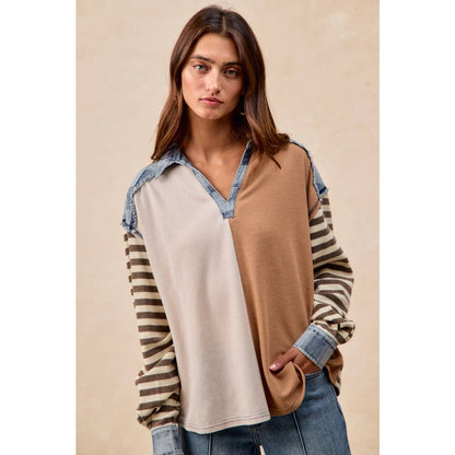 CUT EDGE CHECKER DENIM WAFFLE MIX AND MATCH TOP