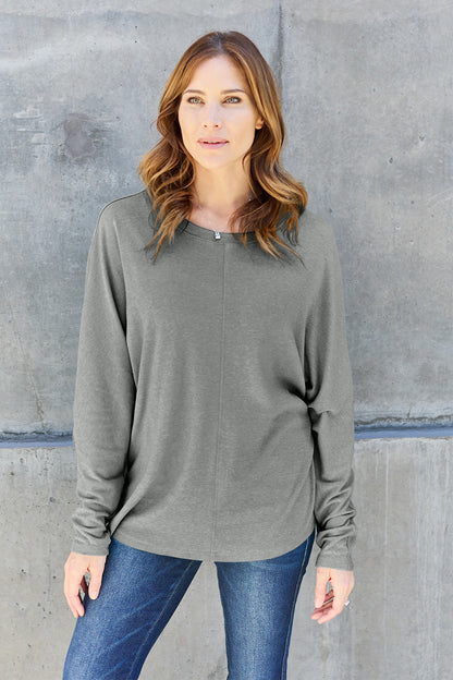 Double Take Full Size Round Neck Long Sleeve T-Shirt - Multiple Colors