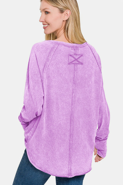 Zenana Round Neck Thumbhole Long Sleeve T-Shirt