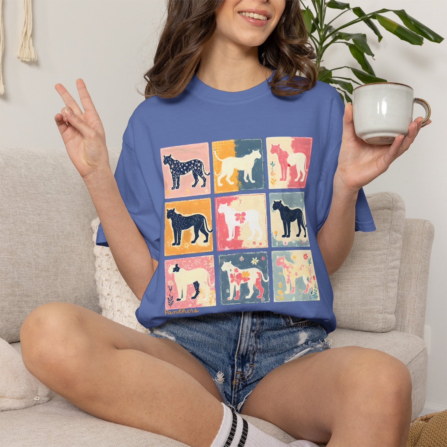 Retro Pop Art Panther T-Shirt — Colorful Nine-Panel Panther Grid Tee