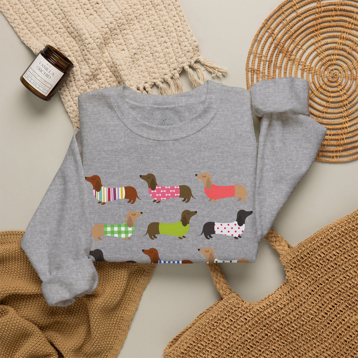 Colorful Dachshund Crewneck Sweatshirt — Vibrant Wiener Dog Design