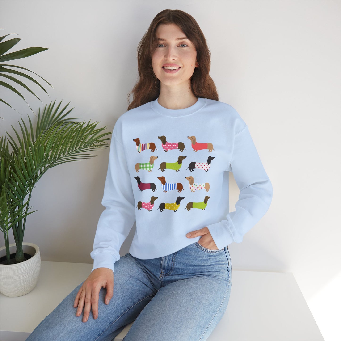 Colorful Dachshund Crewneck Sweatshirt — Vibrant Wiener Dog Design