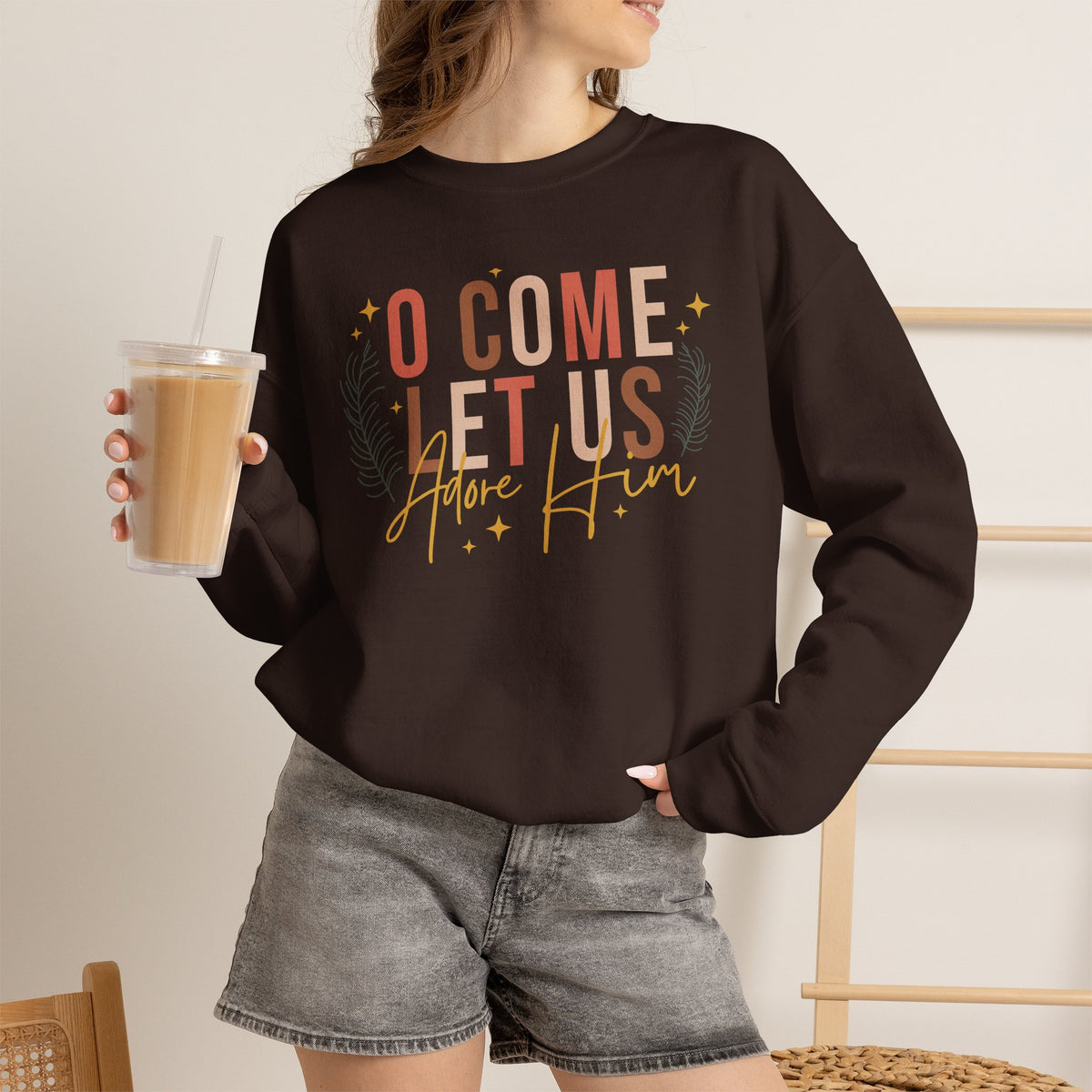 O Come Let Us Adore Him Christmas Crewneck Sweatshirt