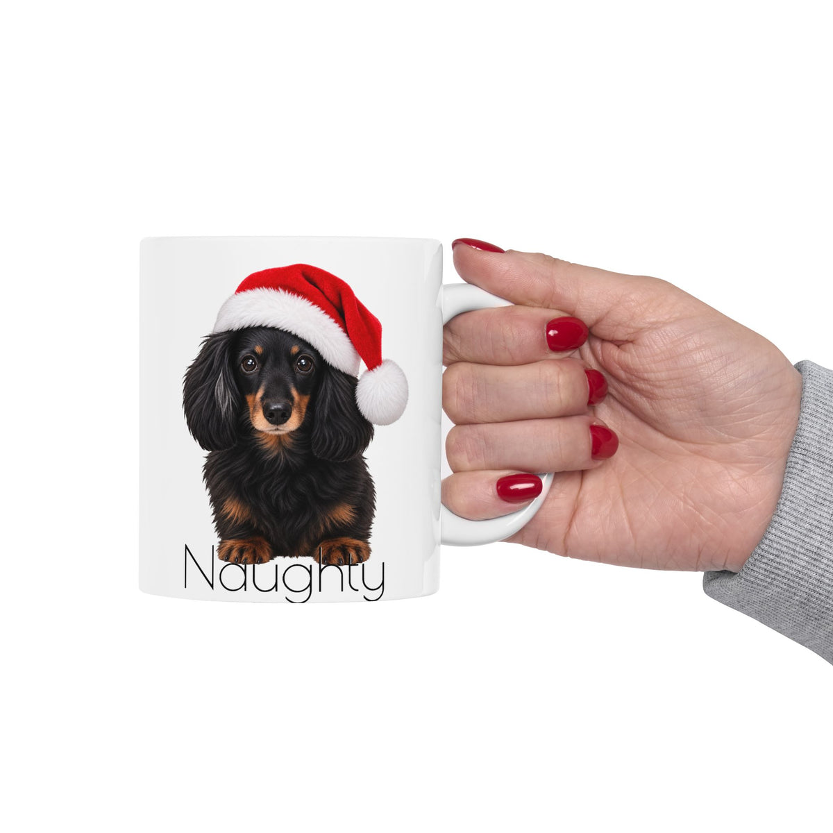 Christmas Dachshund Mug — Cute Wiener Dog in Santa Hat Ceramic Coffee Cup (11oz & 15oz)