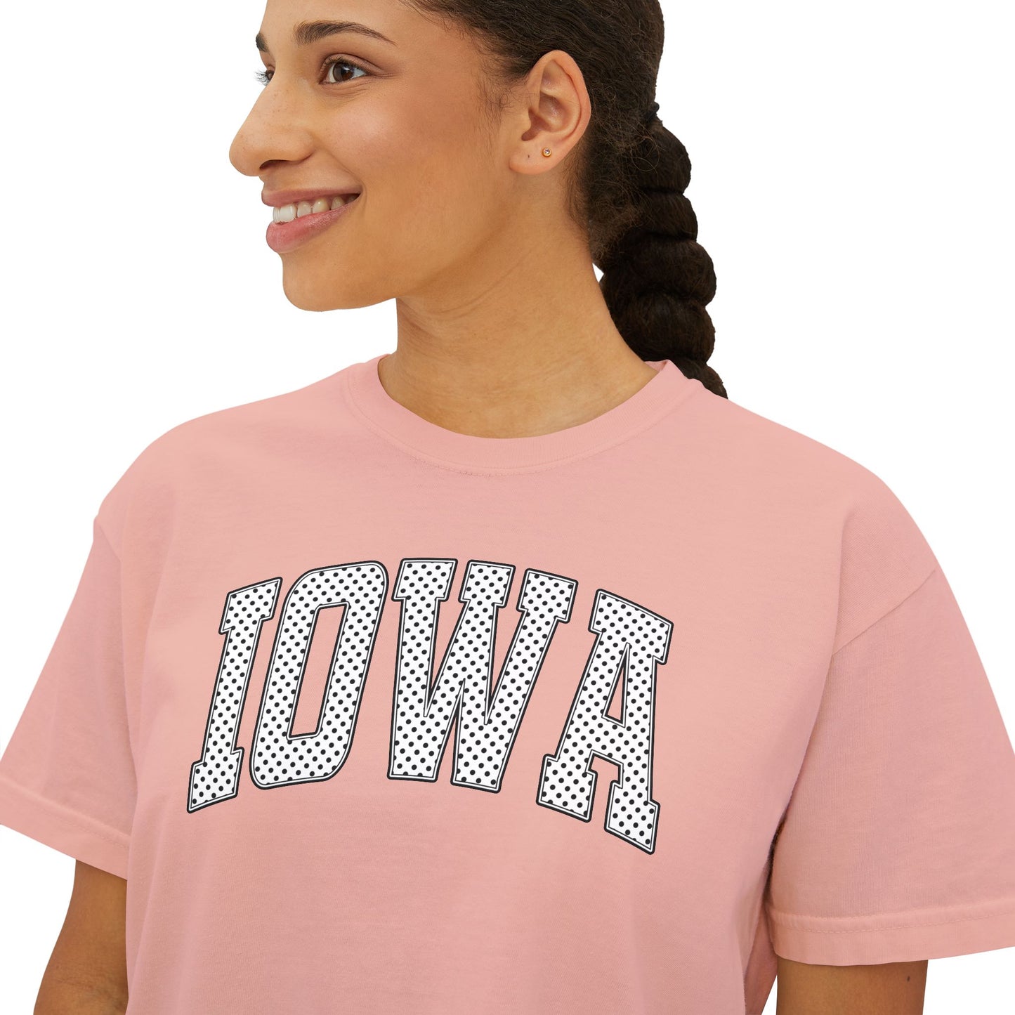 Iowa Boxy Tee — Women's Cropped College Graphic T-Shirt