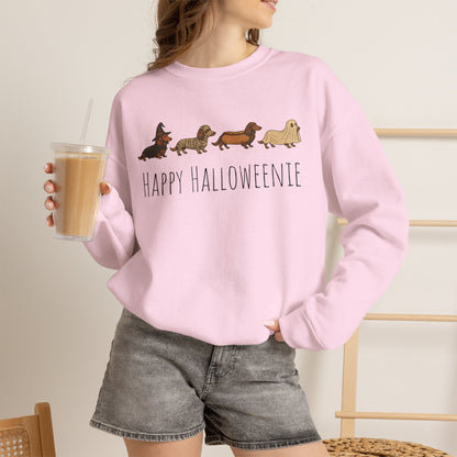 Halloween Dachshund Sweatshirt — "Happy Halloweenie" Cute Halloween Dog Crewneck
