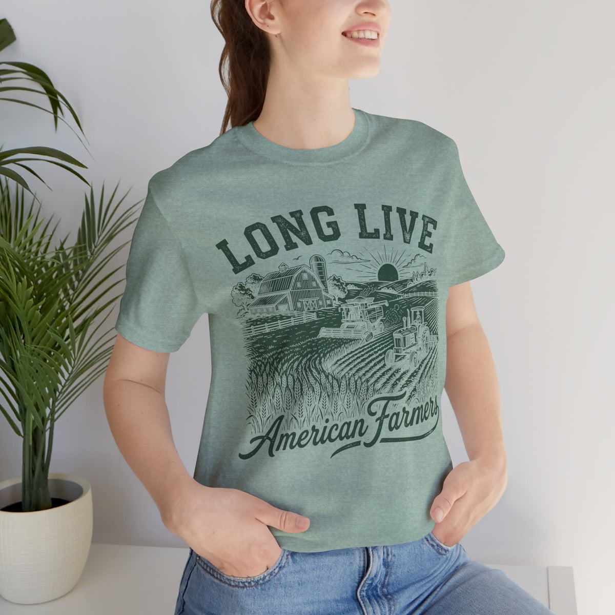 Long Live American Farmers Green T-Shirt — Vintage Farm Scene Tee