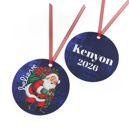 Metal Ornament - 'Believe' Santa & Custom Name 2026 Holiday Keepsake