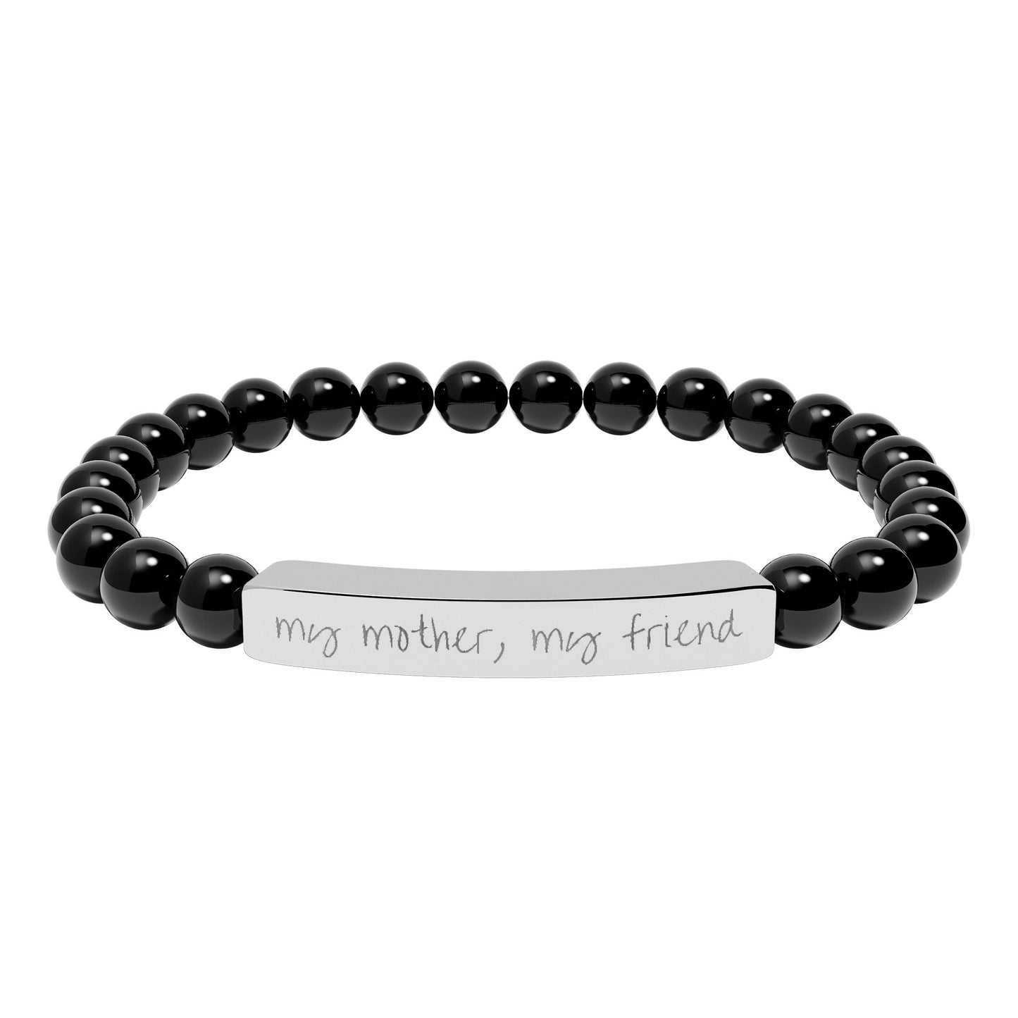Engraved Natural Stone Bar Bracelet — "my mother, my friend" Stretch Bead Bracelet