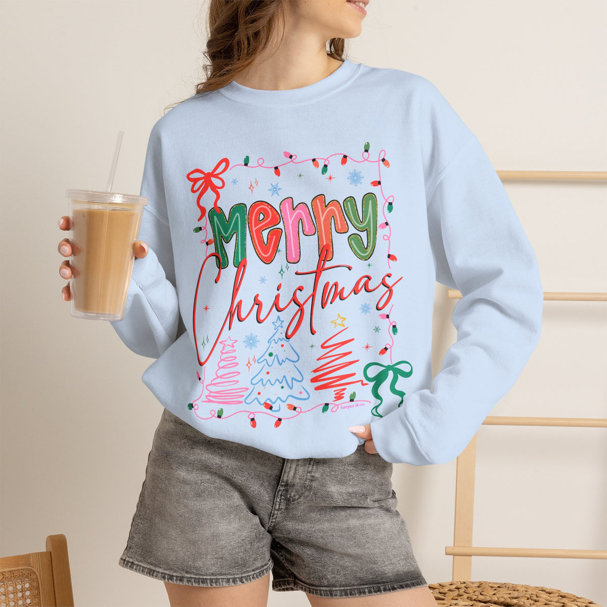Merry Christmas Crewneck Sweatshirt — Festive Holiday Graphic Pullover