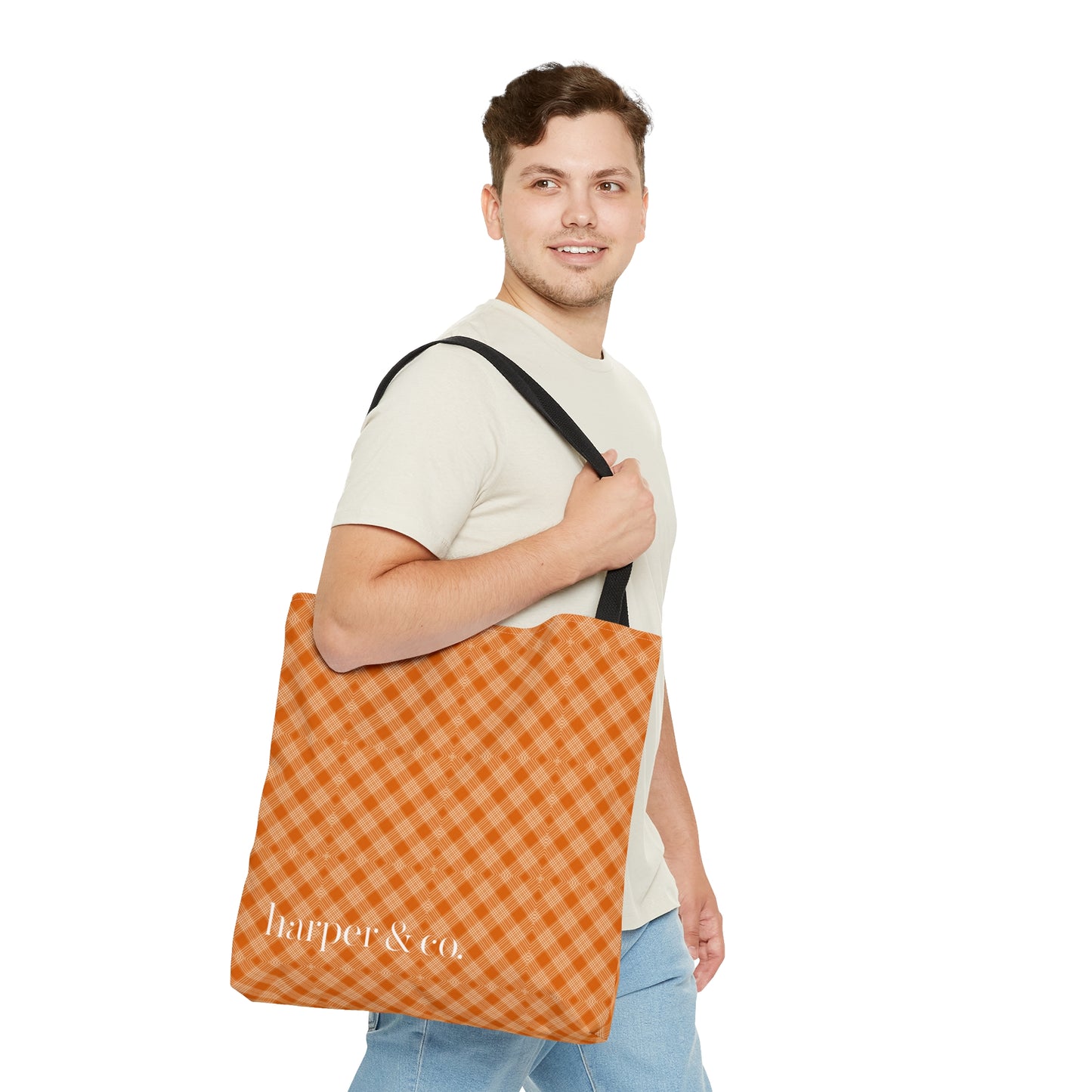 Orange Tartan Plaid Tote Bag