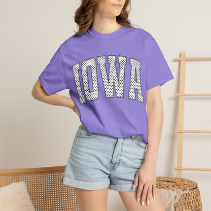 Iowa Retro Polka Dot Mesh Lettering Color Comfort T-Shirt