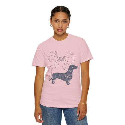 Dachshund with Bow T-Shirt — Cute Wiener Dog Graphic Tee - Comfort Color Tee