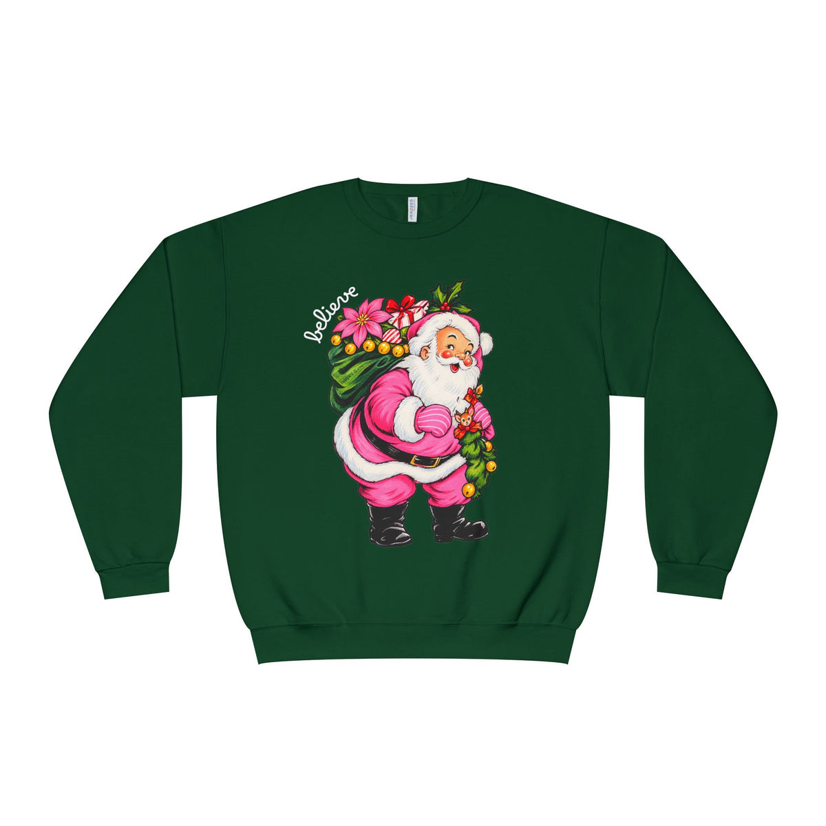 Merry Christmas Pink Santa Believe Crewneck Sweatshirt
