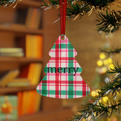 Jingle Bells Plaid Christmas Metal Ornament