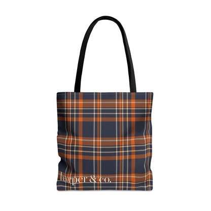 Navy Orange Plaid Tote Bag