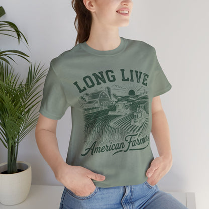 Long Live American Farmers Green T-Shirt — Vintage Farm Scene Tee